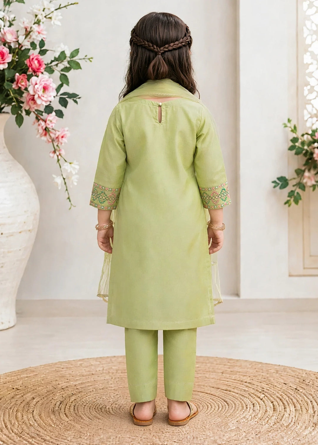 Modest Cotton Lawn Embroidered Suit Green 3 Piece