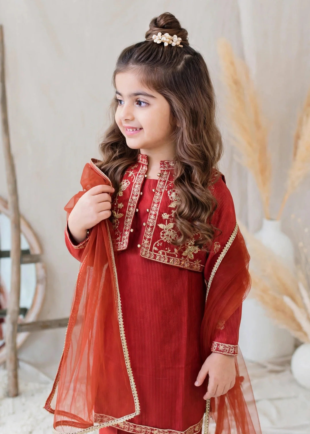 Modest Cotton Lawn Embroidered Suit Red 3 Piece