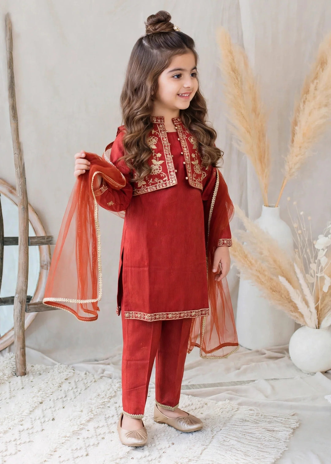 Modest Cotton Lawn Embroidered Suit Red 3 Piece