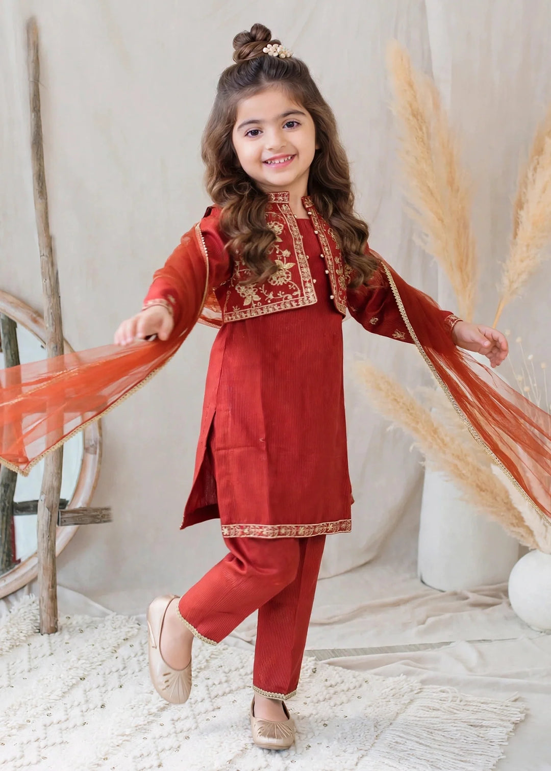 Modest Cotton Lawn Embroidered Suit Red 3 Piece