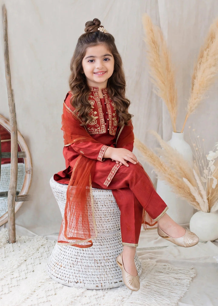 Modest Cotton Lawn Embroidered Suit Red 3 Piece