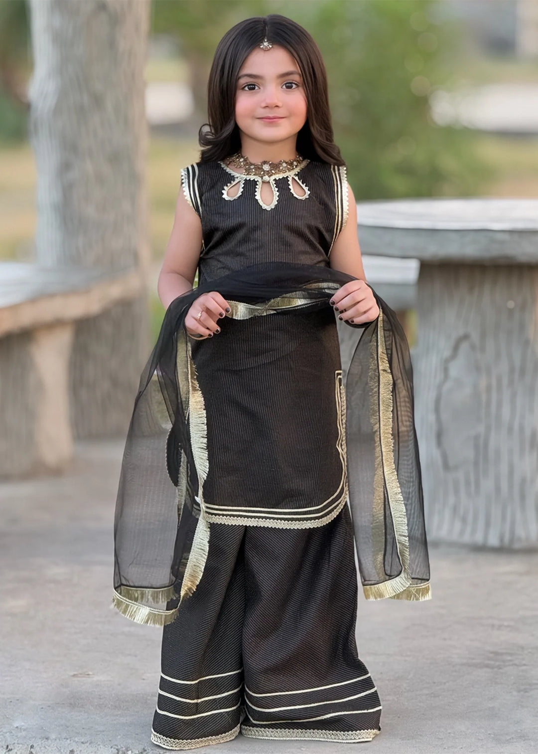 Modest - Cotton Lawn Toddler Dress For Girl - Black - 3 Piece