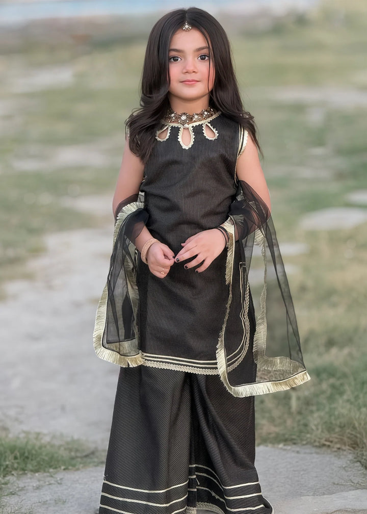 Modest - Cotton Lawn Toddler Dress For Girl - Black - 3 Piece