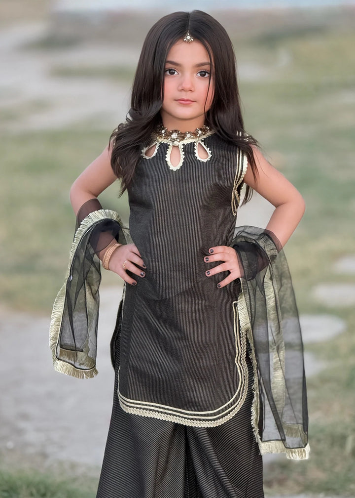 Modest - Cotton Lawn Toddler Dress For Girl - Black - 3 Piece