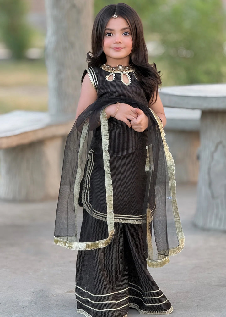Modest - Cotton Lawn Toddler Dress For Girl - Black - 3 Piece