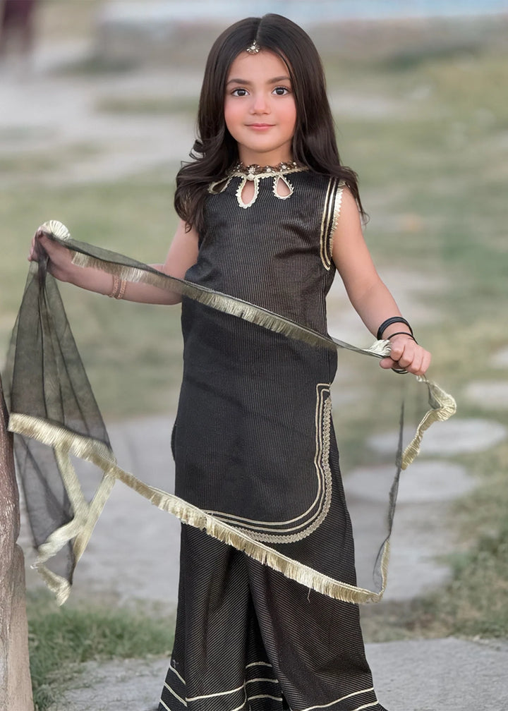 Modest - Cotton Lawn Toddler Dress For Girl - Black - 3 Piece