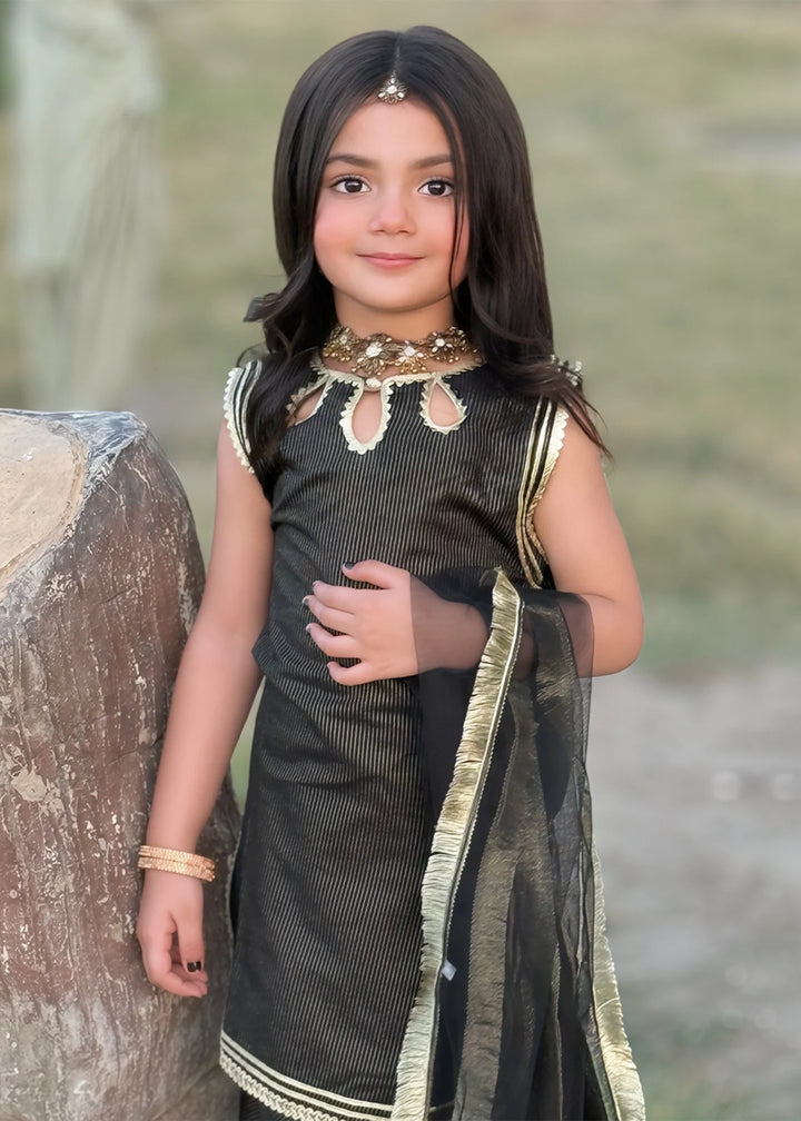 Modest - Cotton Lawn Toddler Dress For Girl - Black - 3 Piece