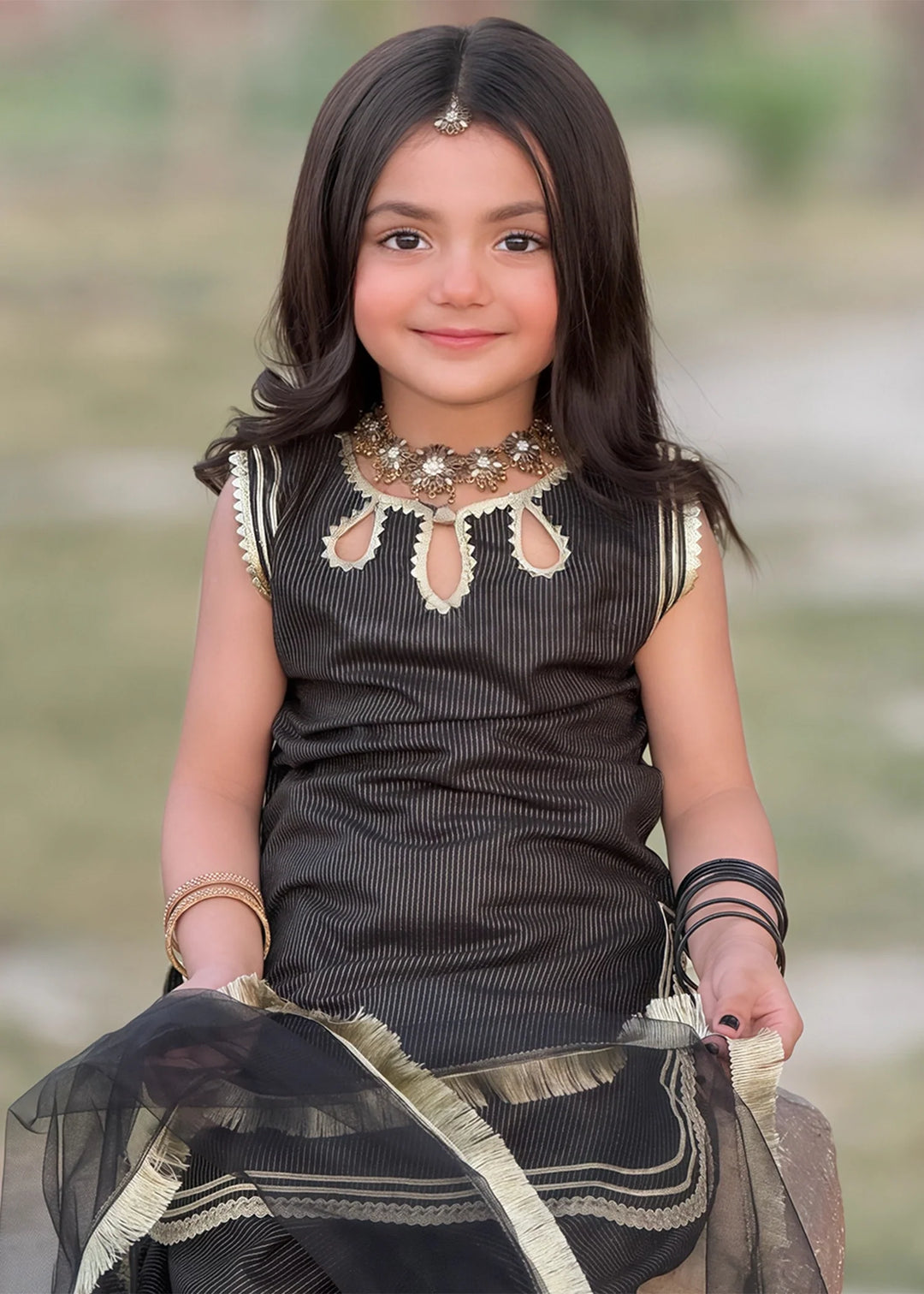 Modest - Cotton Lawn Toddler Dress For Girl - Black - 3 Piece