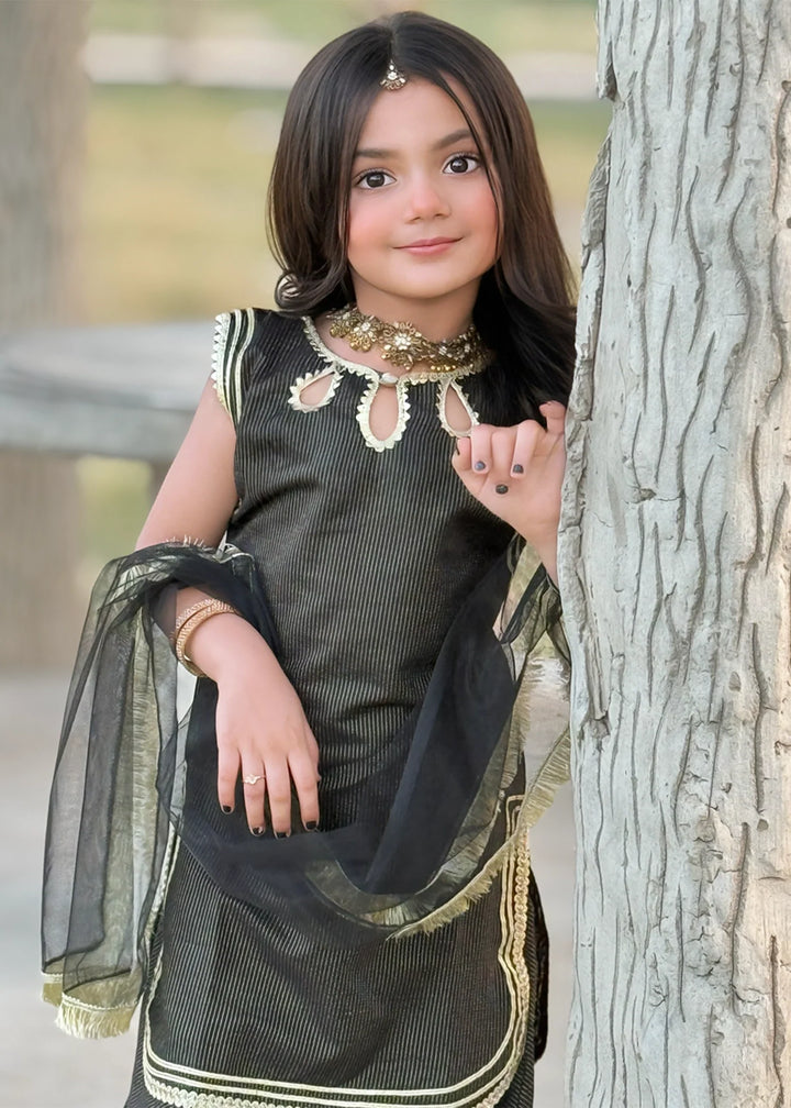 Modest - Cotton Lawn Toddler Dress For Girl - Black - 3 Piece