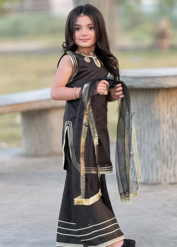 Modest - Cotton Lawn Toddler Dress For Girl - Black - 3 Piece