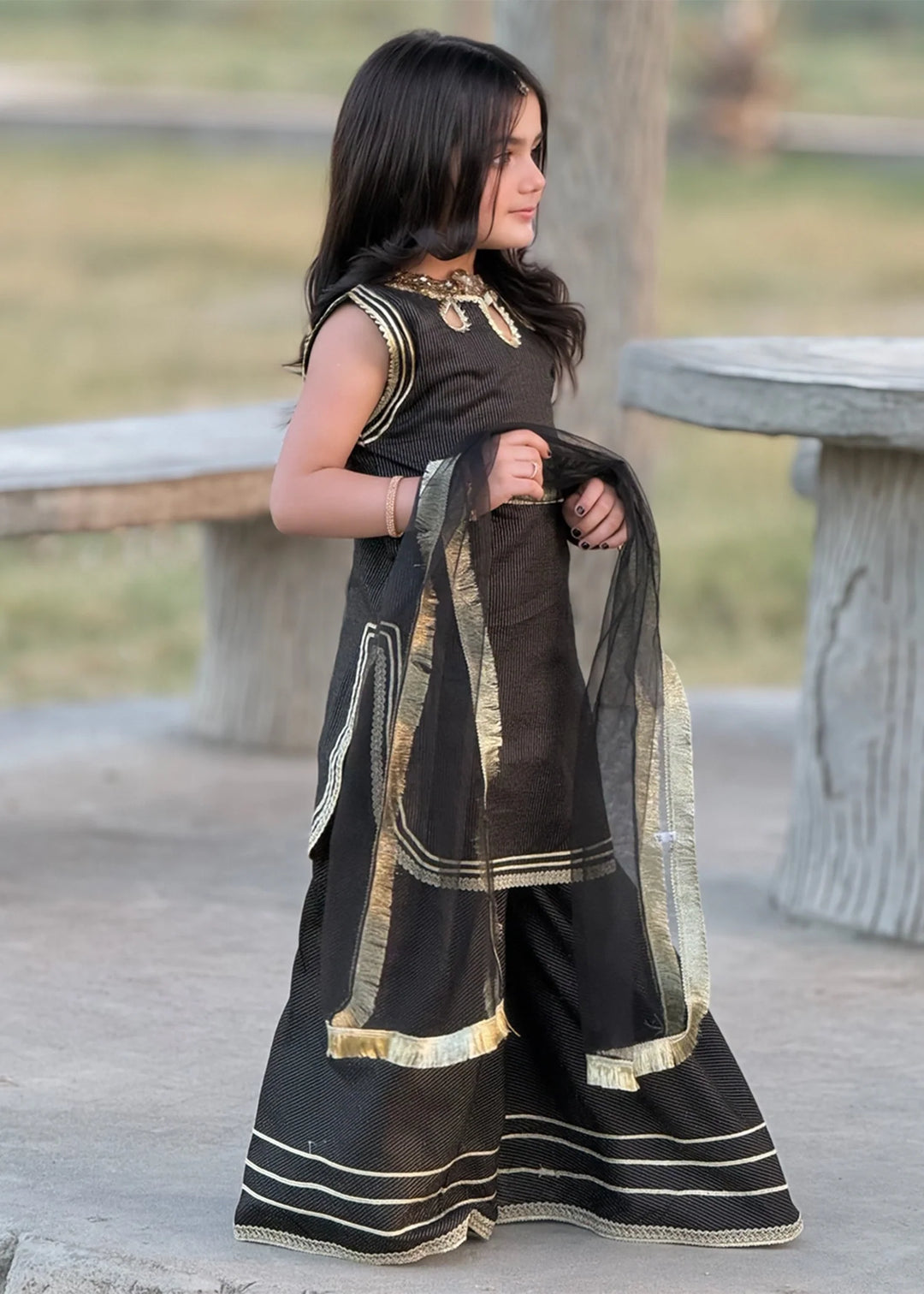 Modest - Cotton Lawn Toddler Dress For Girl - Black - 3 Piece