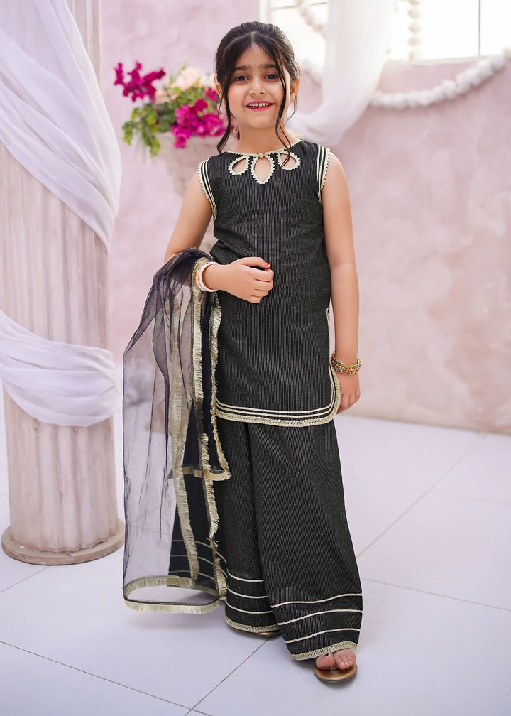 Modest - Cotton Lawn Toddler Dress For Girl - Black - 3 Piece