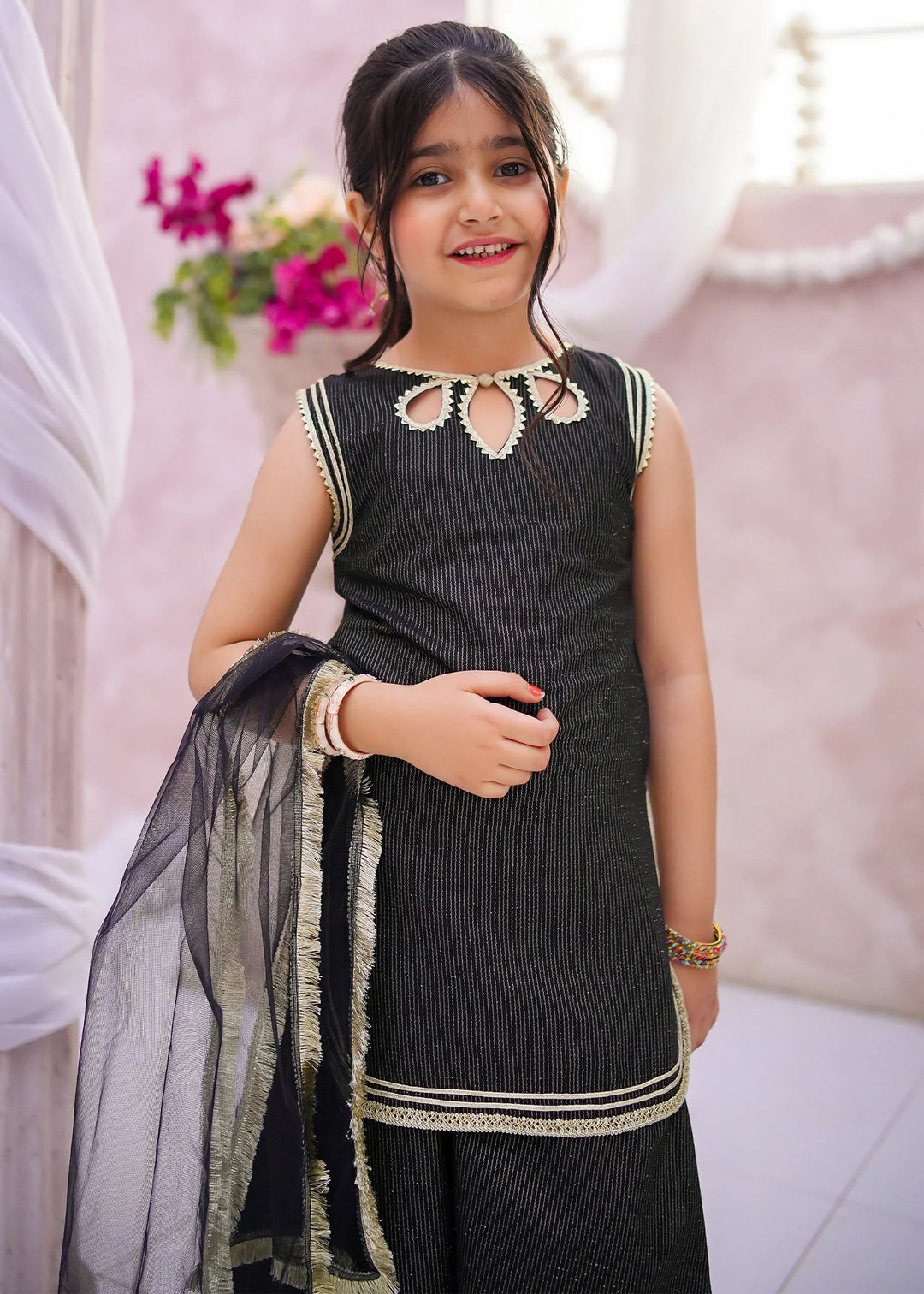 Modest - Cotton Lawn Toddler Dress For Girl - Black - 3 Piece