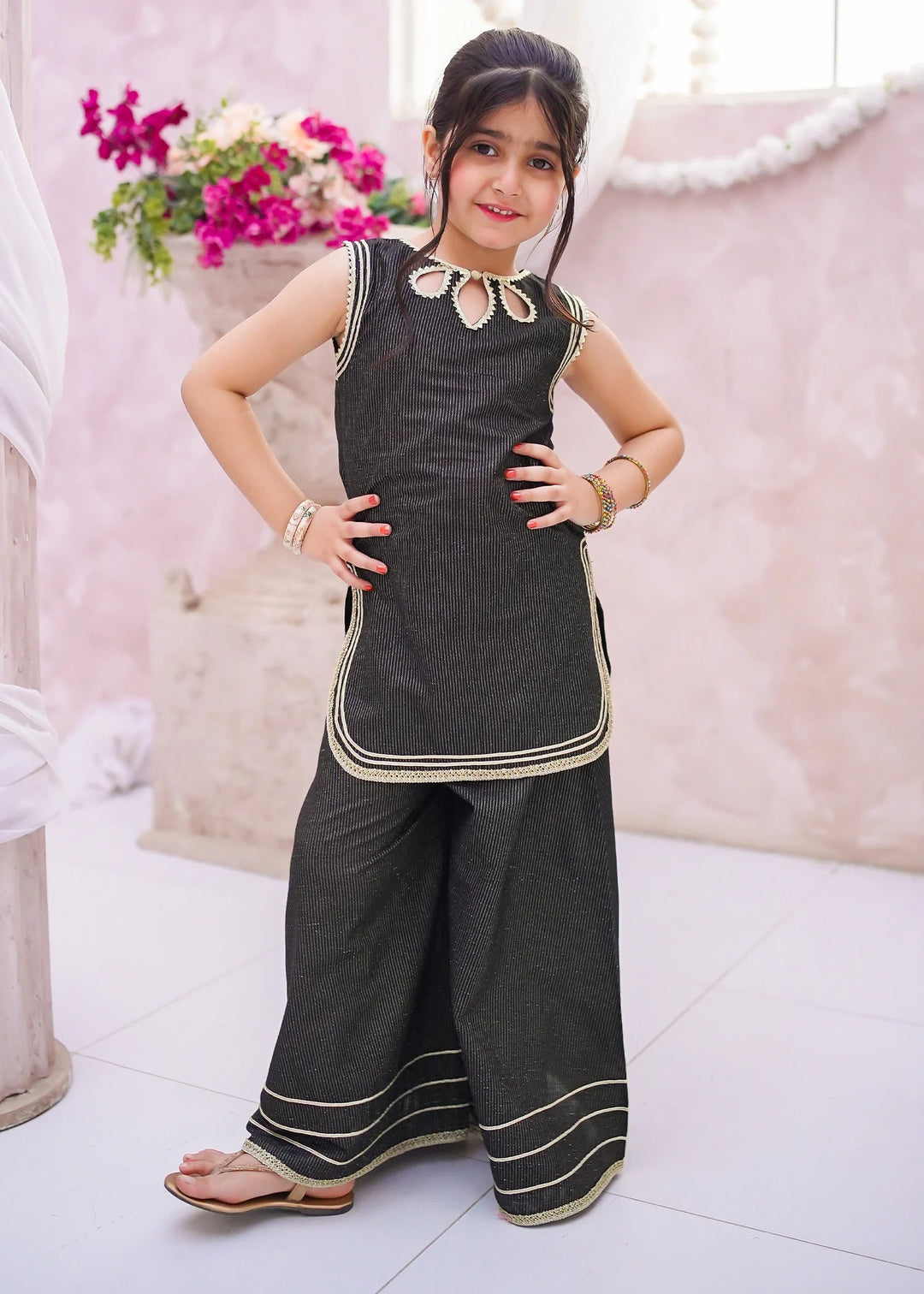 Modest - Cotton Lawn Toddler Dress For Girl - Black - 3 Piece