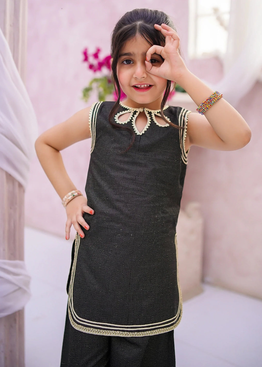 Modest - Cotton Lawn Toddler Dress For Girl - Black - 3 Piece