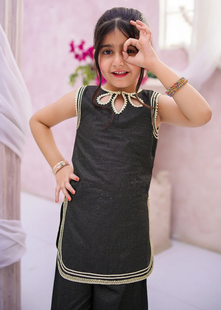 Modest - Cotton Lawn Toddler Dress For Girl - Black - 3 Piece