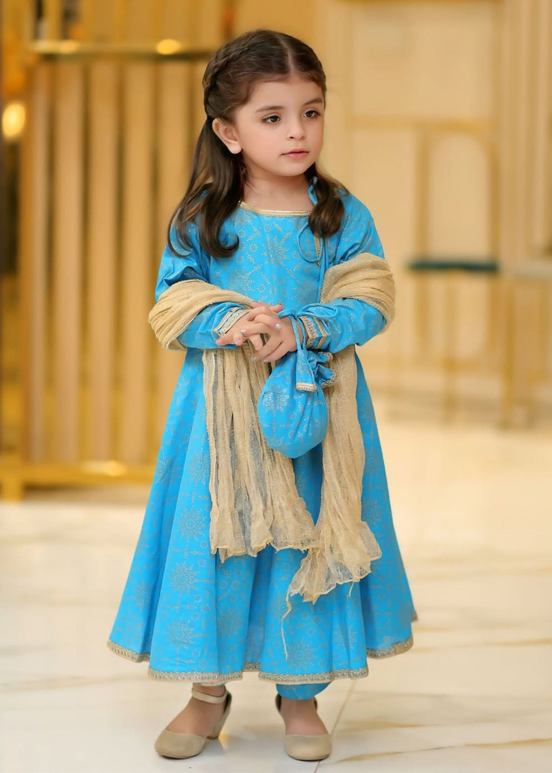 Modest - Cotton Suit For Girl - Blue - 3 Piece