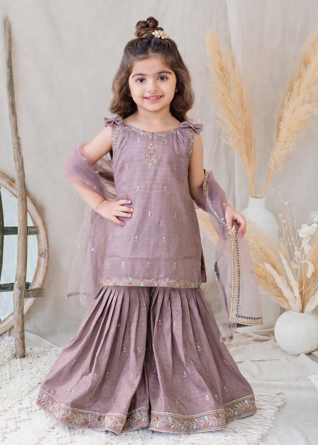 Modest Embroidered Cotton Lawn Sharara Lilac 3 Piece