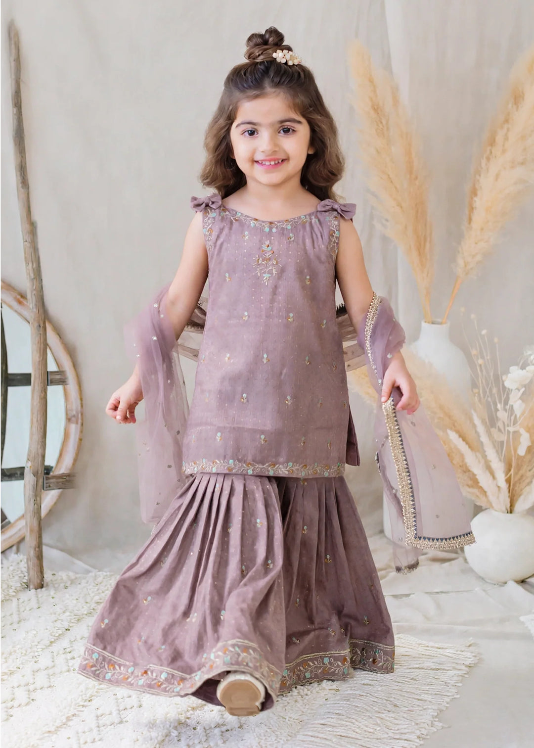 Modest Embroidered Cotton Lawn Sharara Lilac 3 Piece