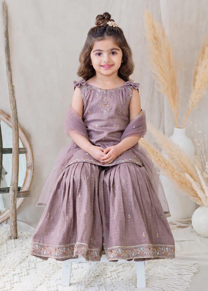Modest Embroidered Cotton Lawn Sharara Lilac 3 Piece