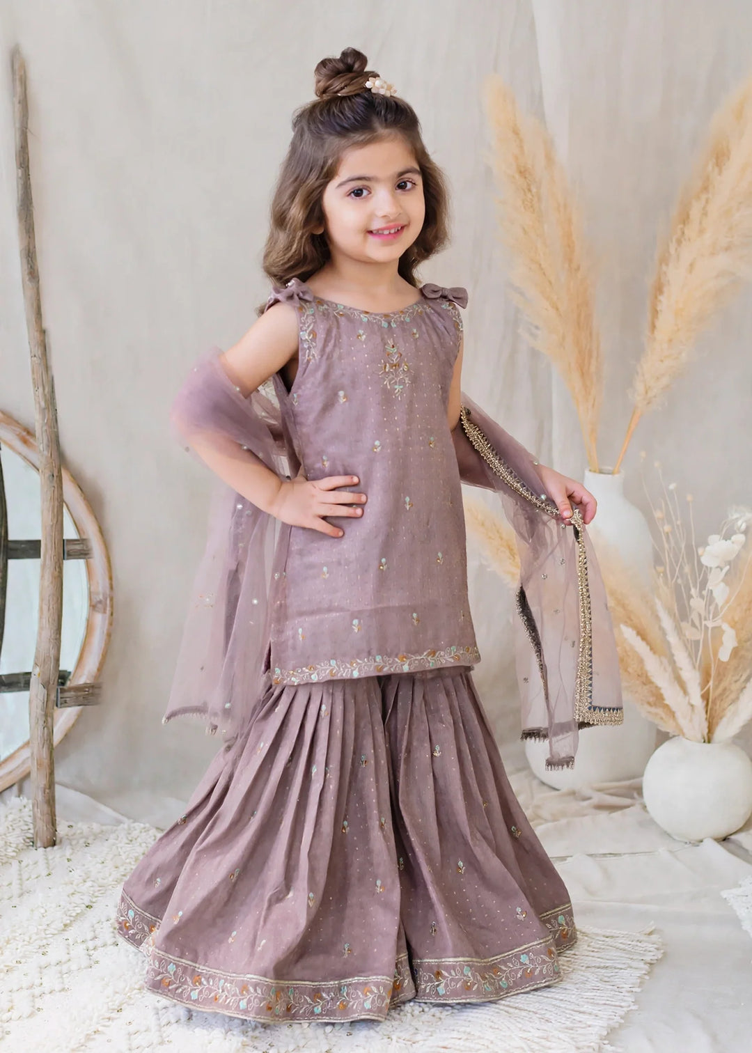 Modest Embroidered Cotton Lawn Sharara Lilac 3 Piece