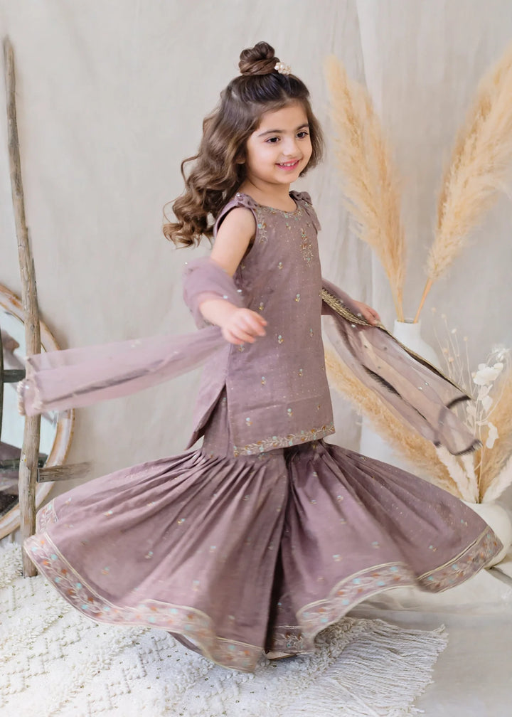 Modest Embroidered Cotton Lawn Sharara Lilac 3 Piece