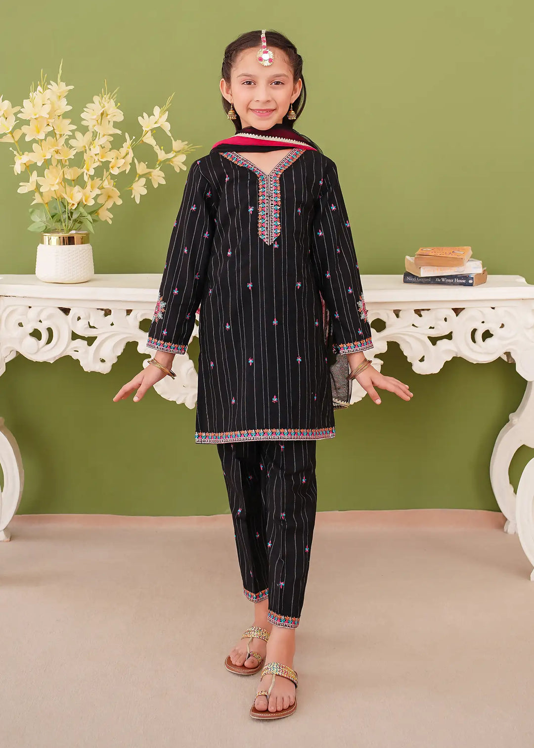 Modest - Khaddar Embroidered Suit For Girl - Black - 3 Piece