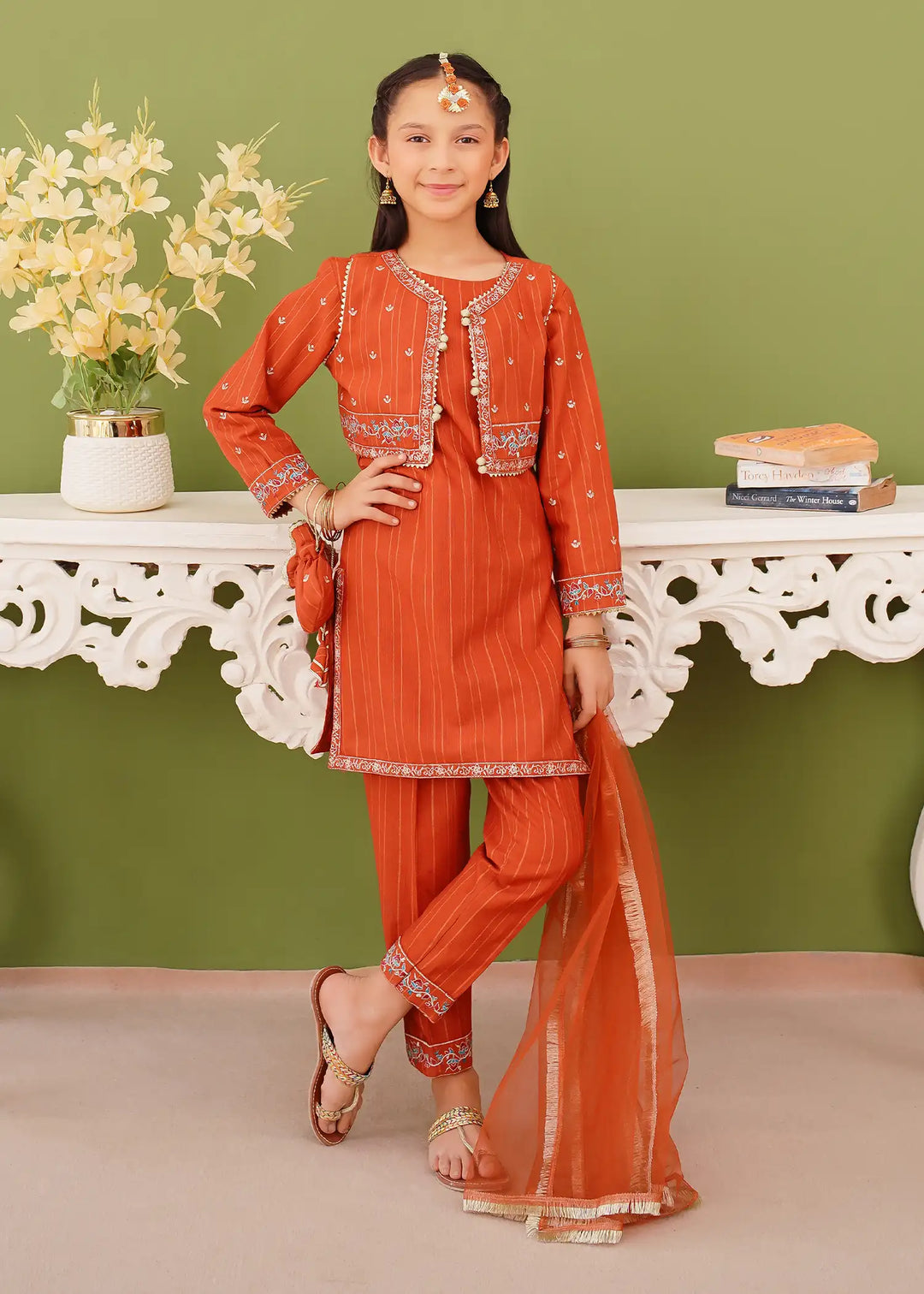 Modest - Khaddar Embroidered Suit For Girl - Brown - 3 Piece