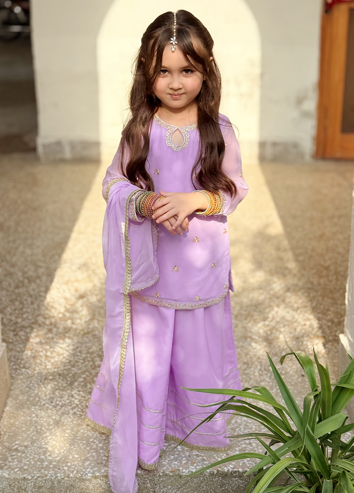 Modest Lavender 3 Piece Embroidered Chiffon Suit