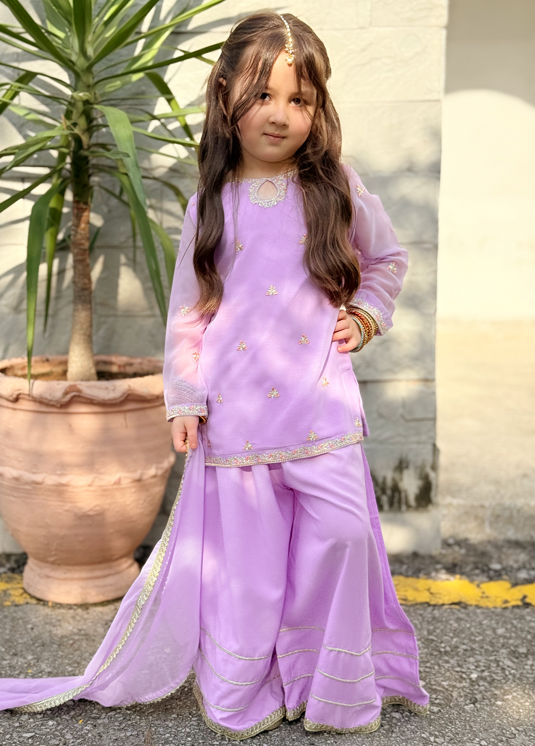 Modest Lavender 3 Piece Embroidered Chiffon Suit