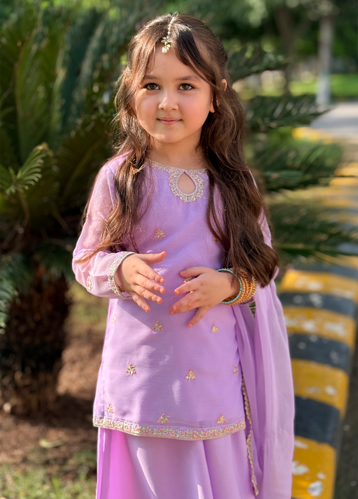 Modest Lavender 3 Piece Embroidered Chiffon Suit