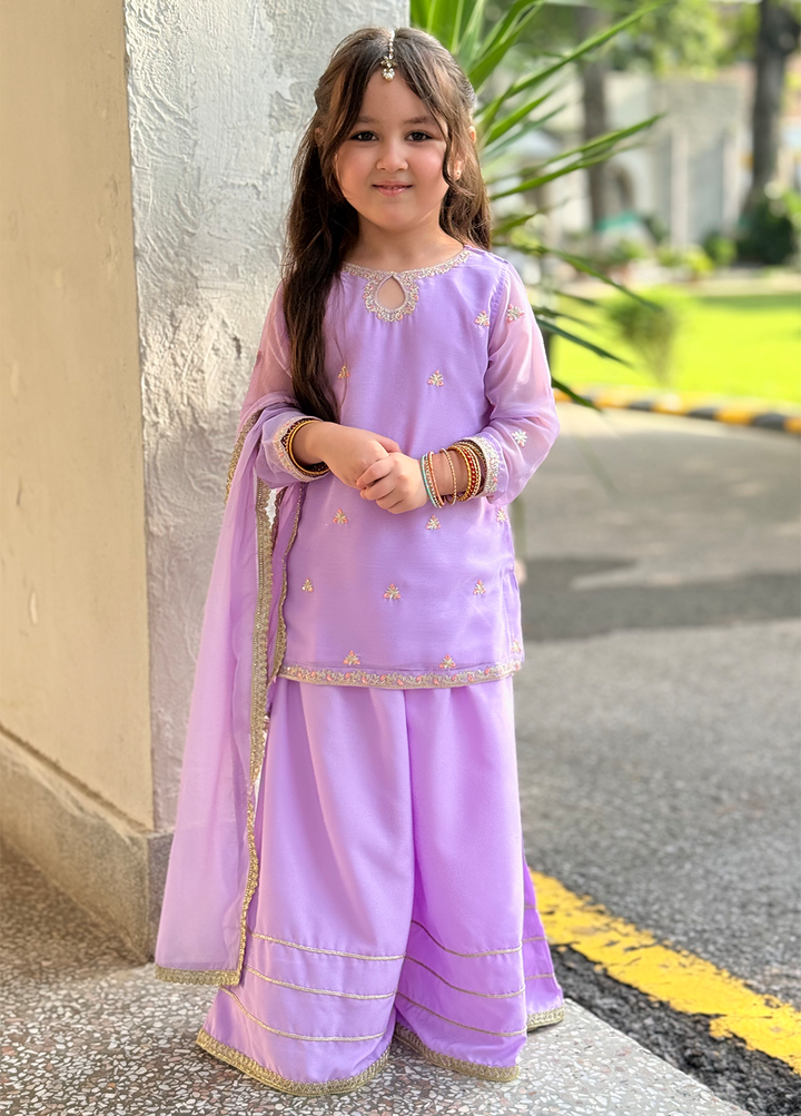 Modest Lavender 3 Piece Embroidered Chiffon Suit