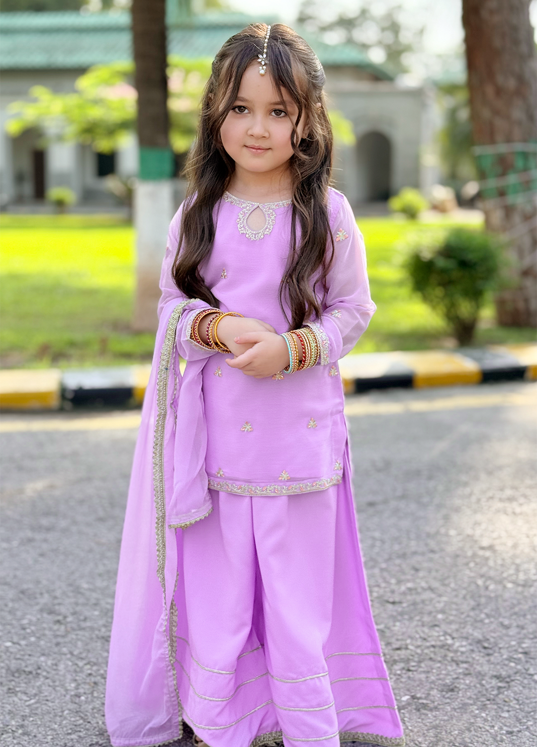 Modest Lavender 3 Piece Embroidered Chiffon Suit