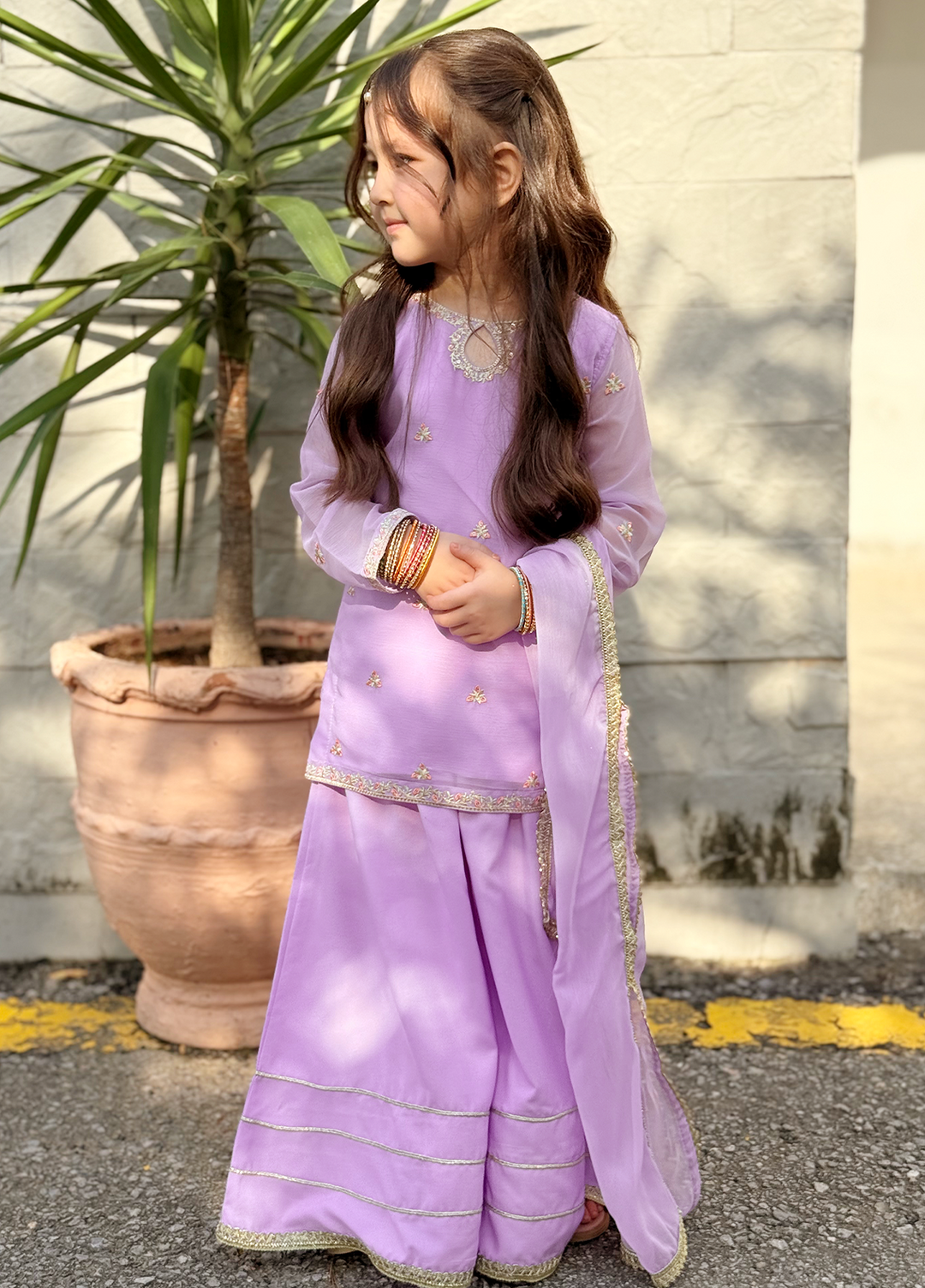 Modest Lavender 3 Piece Embroidered Chiffon Suit