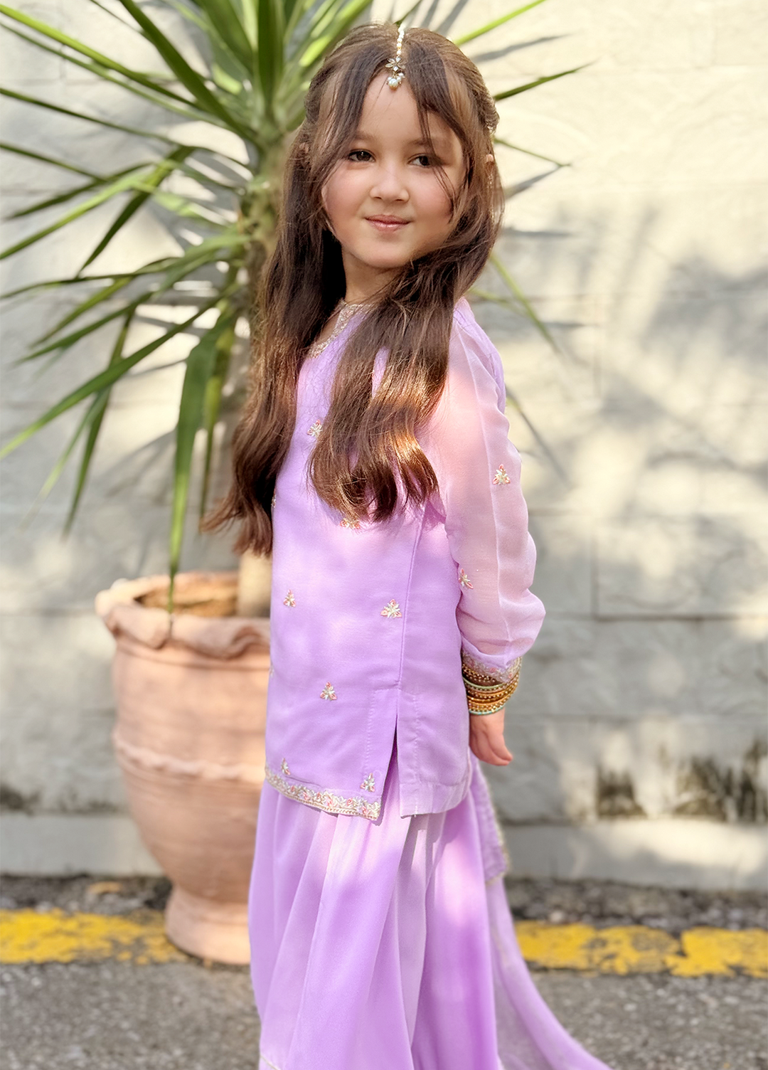 Modest Lavender 3 Piece Embroidered Chiffon Suit