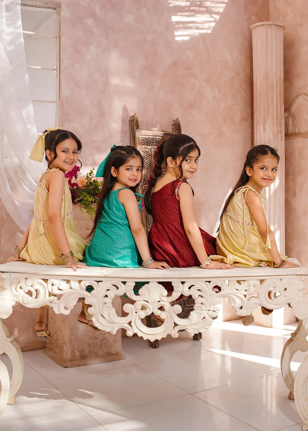 Modest - Maysuri Embroidered Frock For Girl - Red - 3 Piece
