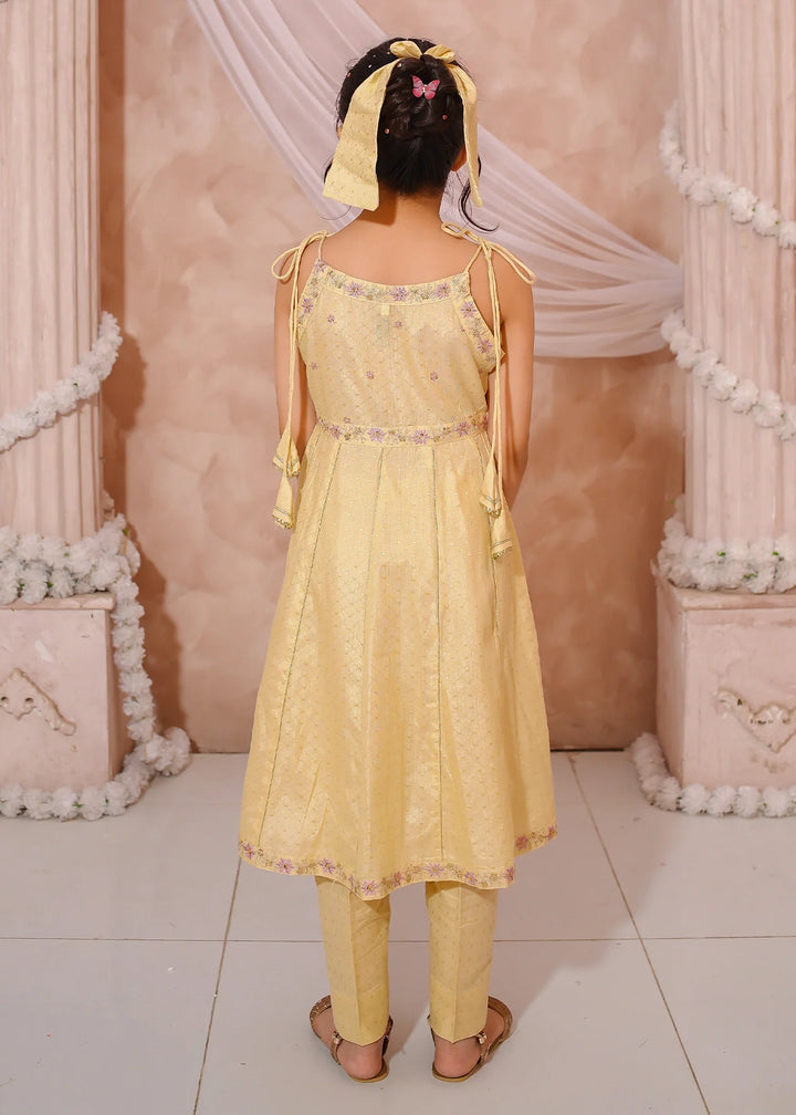 Modest - Maysuri Embroidered Frock For Girl - Yellow - 3 Piece