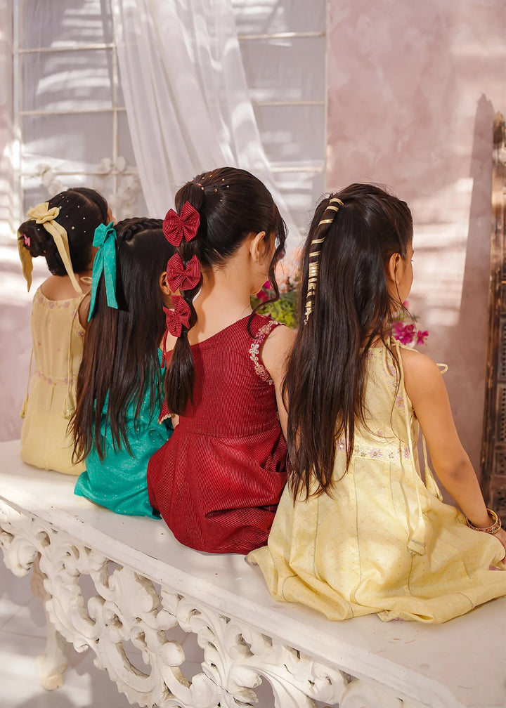 Modest - Maysuri Embroidered Frock For Girl - Yellow - 3 Piece