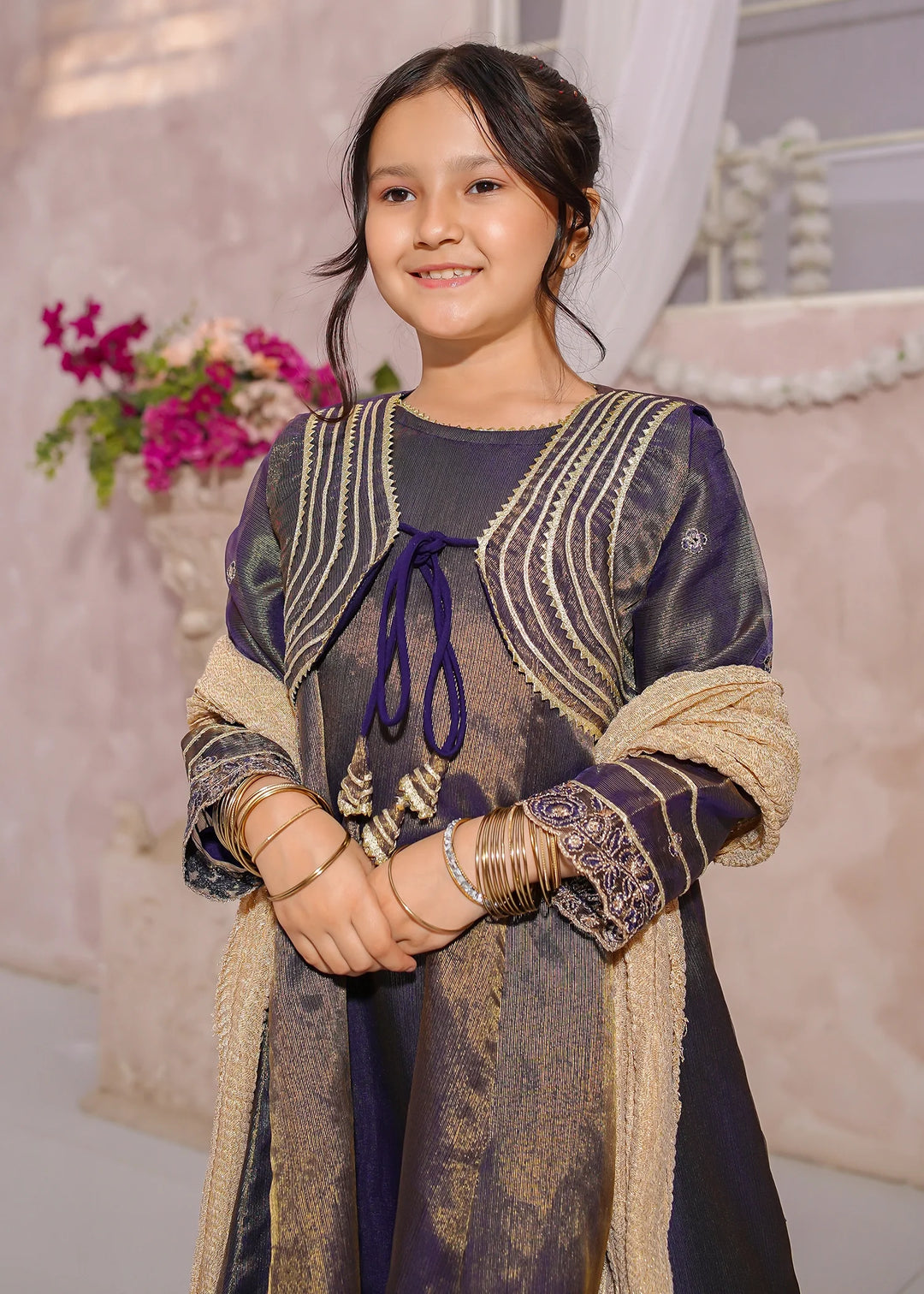 Modest - Maysuri Embroidered Gharara For Girl - Royal Blue - 3 Piece