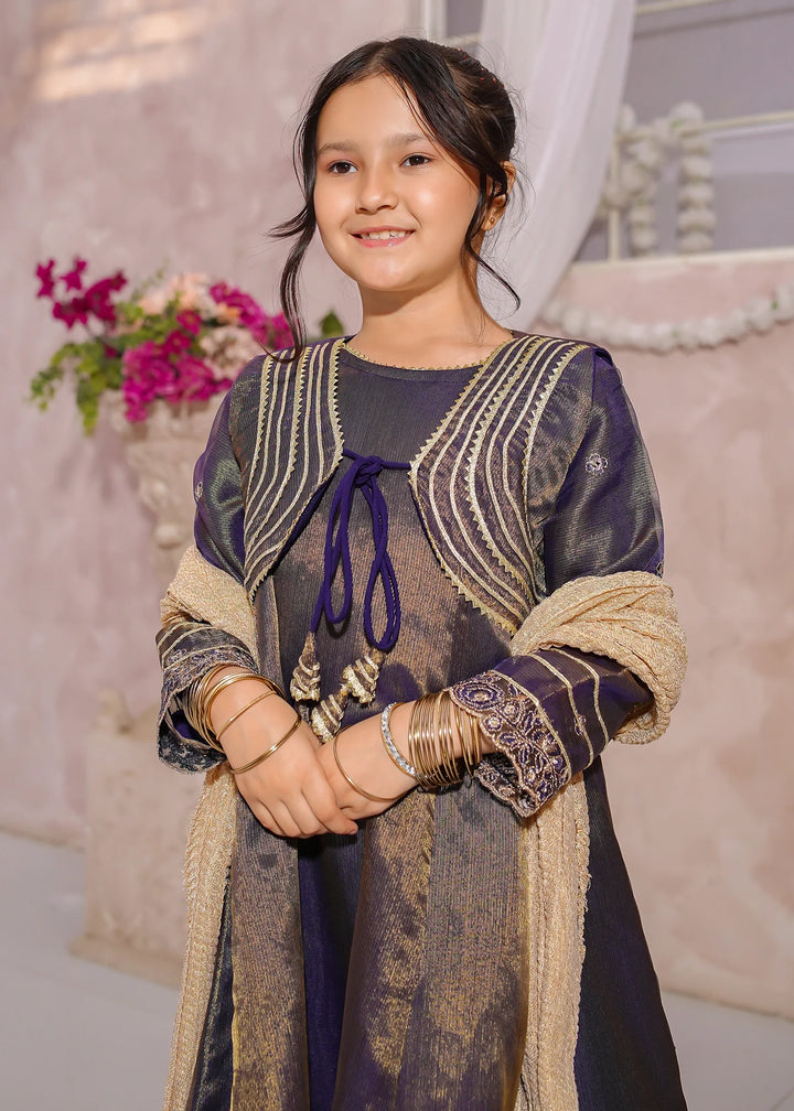 Modest - Maysuri Embroidered Gharara For Girl - Royal Blue - 3 Piece