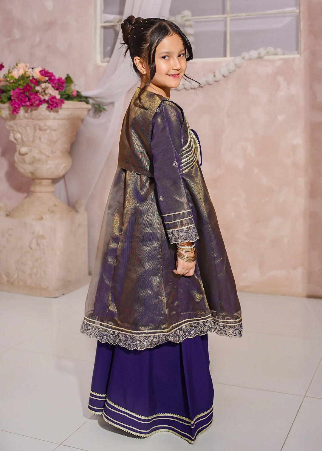 Modest - Maysuri Embroidered Gharara For Girl - Royal Blue - 3 Piece