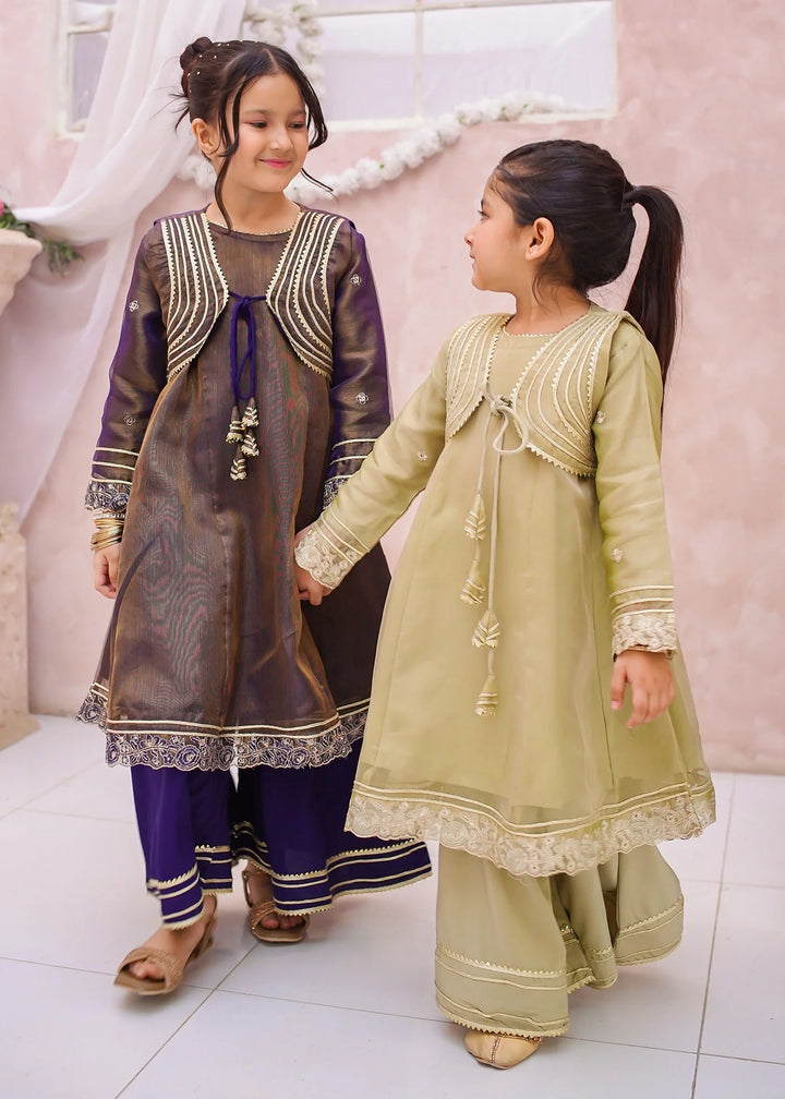 Modest - Maysuri Embroidered Gharara For Girl - Royal Blue - 3 Piece