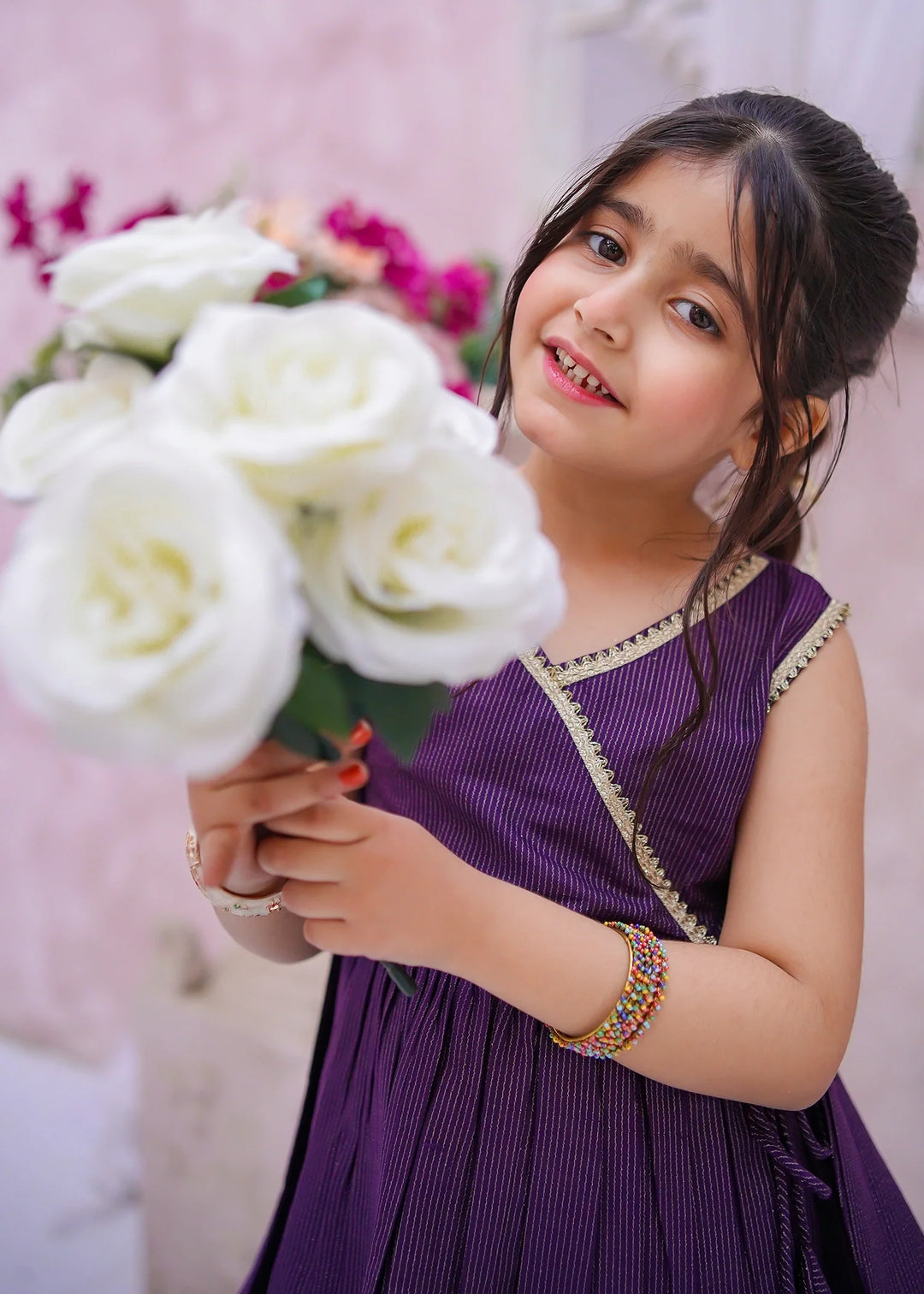 Modest - Maysuri Embroidered Sharara For Girl - Purple - 3 Piece