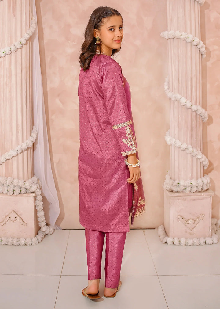 Modest - Maysuri Embroidered Suit For Girl - Maroon - 3 Piece