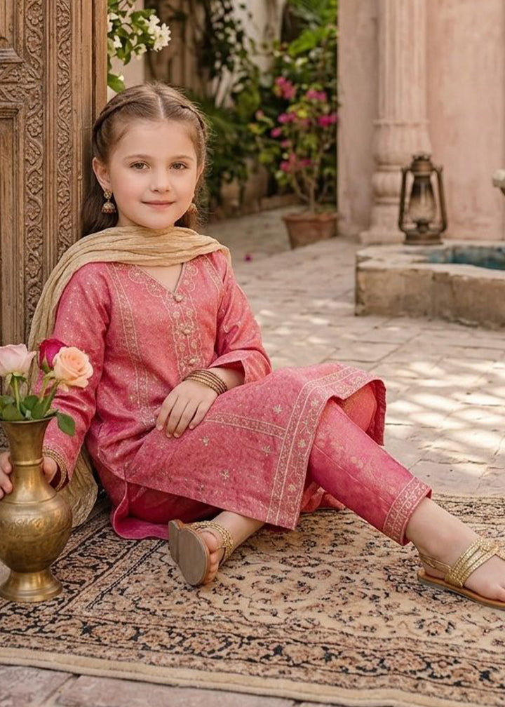 Modest - Maysuri Embroidered Suit For Girl - Pink - 3 Piece