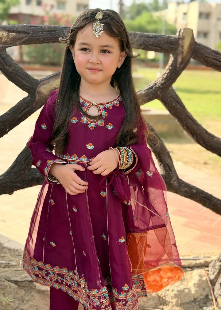 Modest - Organza Embroidered Suit For Girl - Purple - 3 Piece