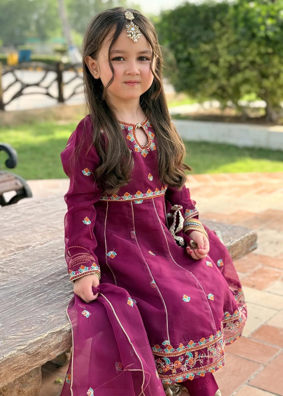 Modest - Organza Embroidered Suit For Girl - Purple - 3 Piece