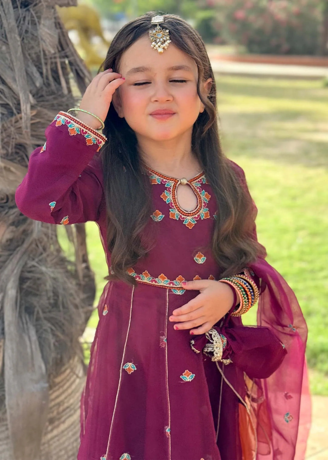 Modest - Organza Embroidered Suit For Girl - Purple - 3 Piece