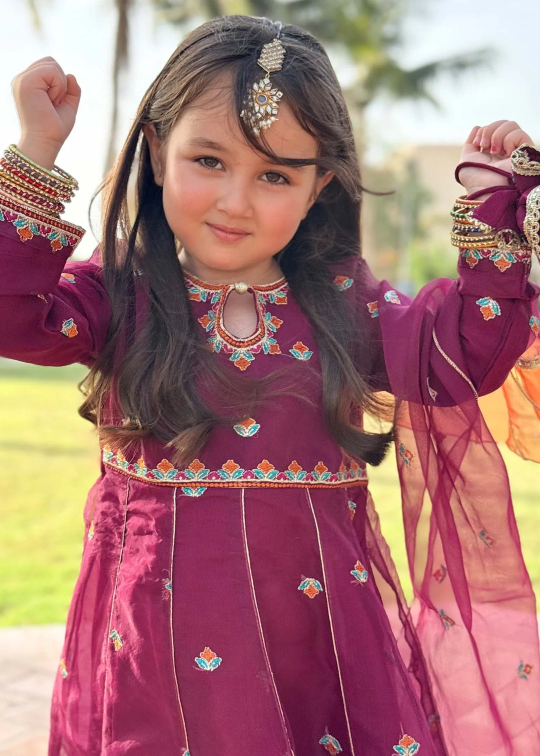 Modest - Organza Embroidered Suit For Girl - Purple - 3 Piece