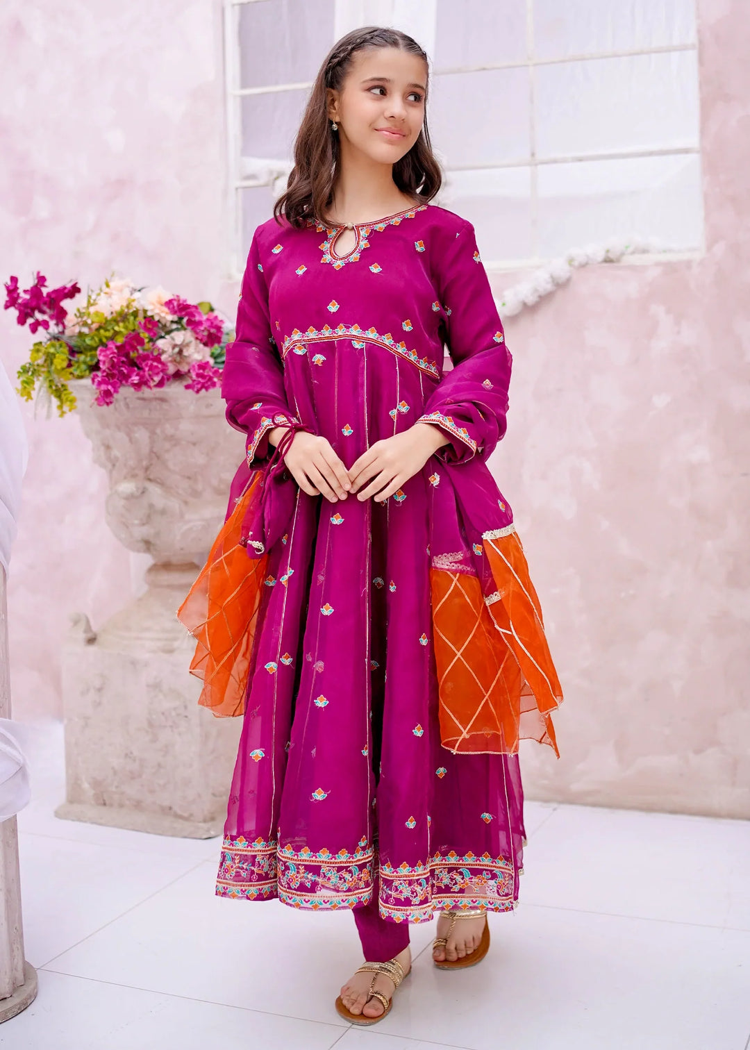 Modest - Organza Embroidered Suit For Girl - Purple - 3 Piece